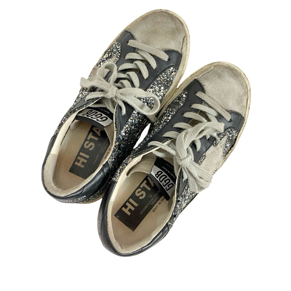 Golden Goose Hi Star D Glitter Sneakers Womens Size 5 35 Vigna Silver Black Shoe - Picture 5 of 16